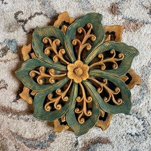 Novica Teak Floral Panel ‘Spiral Flower’ Wall Decor